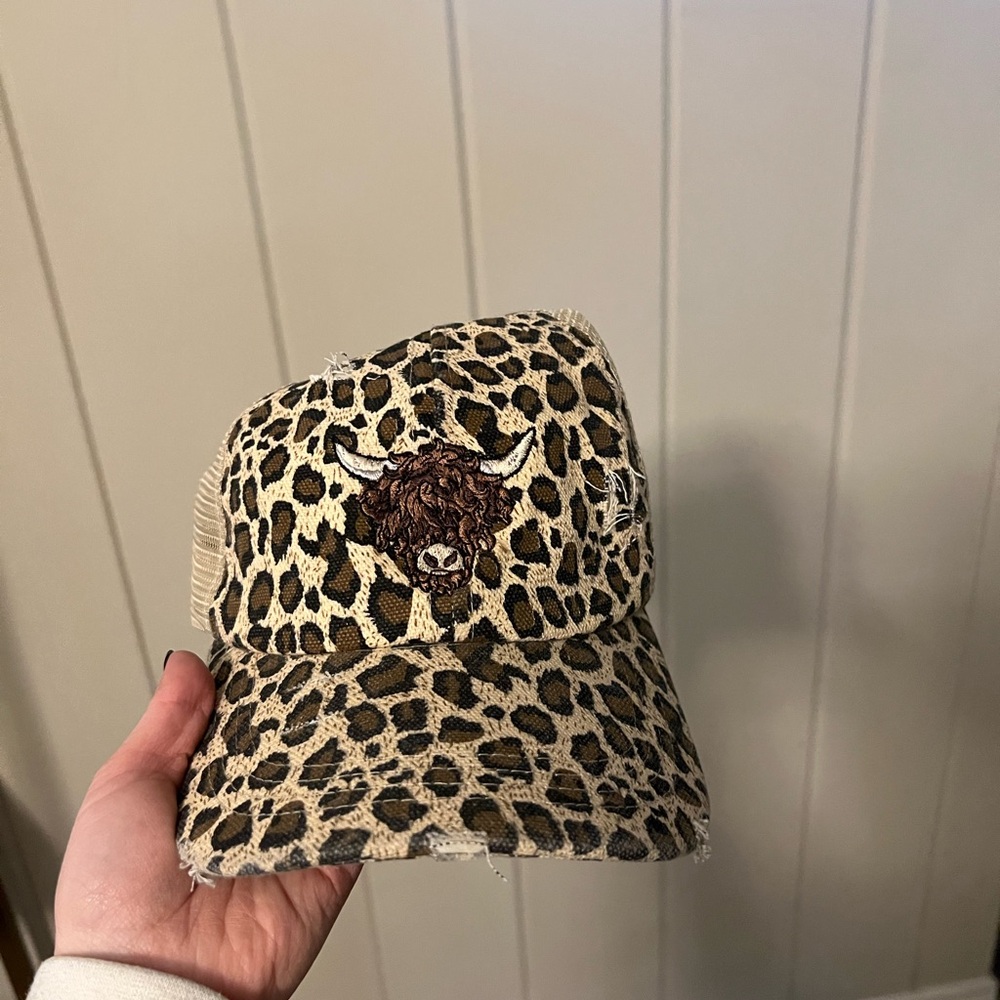 Leopard Print Trucker Hat with Bull Embroidery